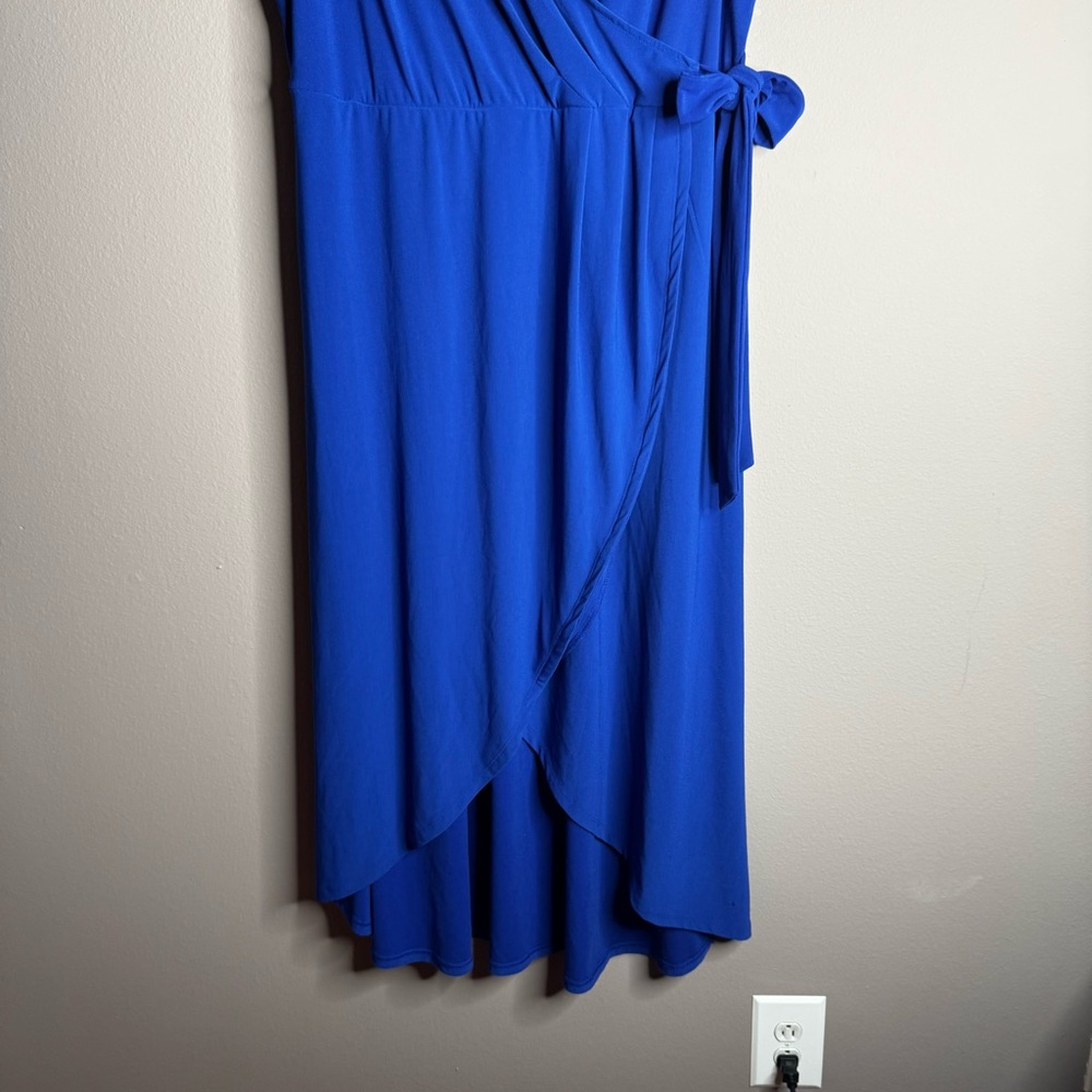 INC International Concepts Elegant Blue Sleeveless Tie Waist Wrap Dress Sz1X - Picture 6 of 10